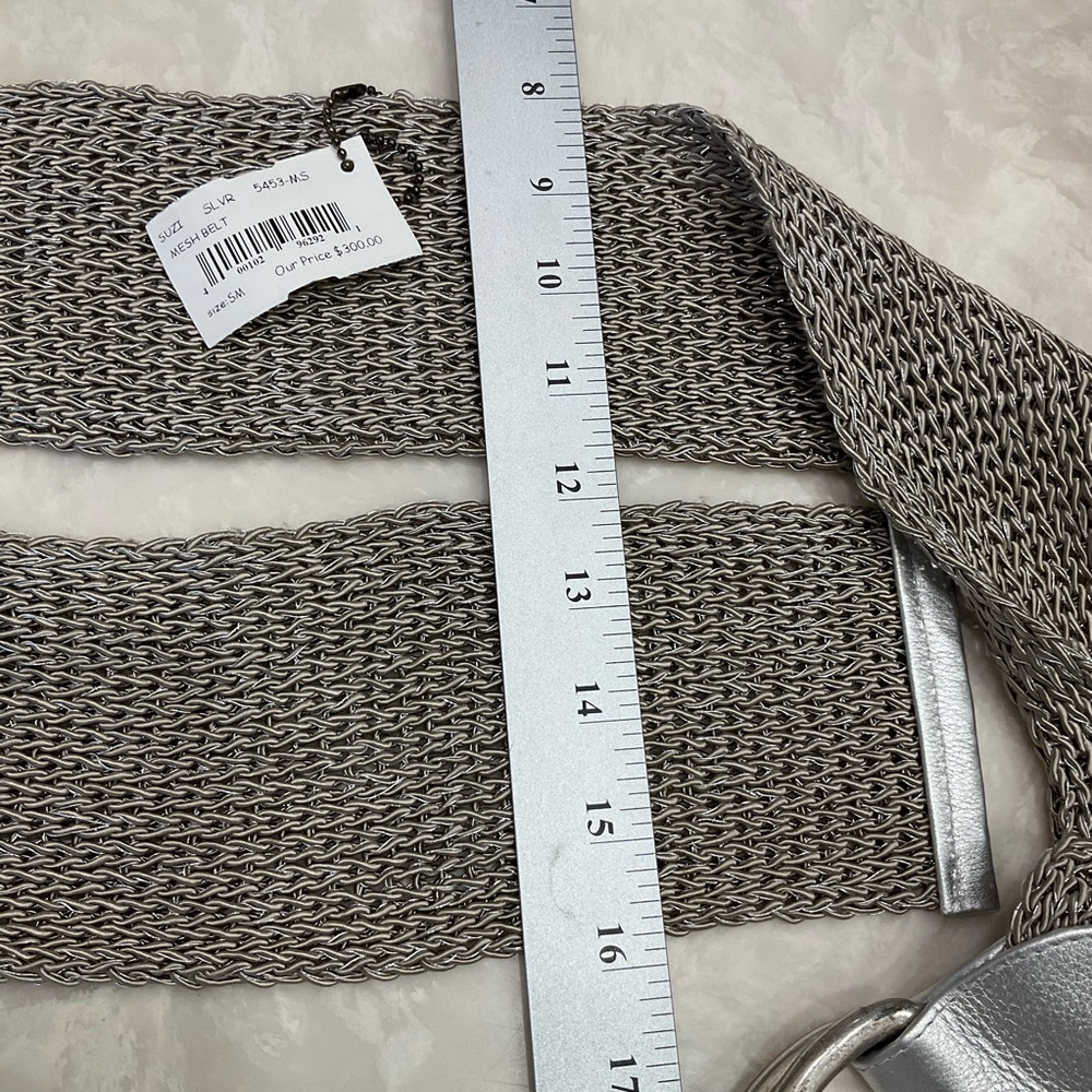 Silver woven wide belt w/ leather detail, adjustable size/one size fits all, NWT - Picture 8 of 11